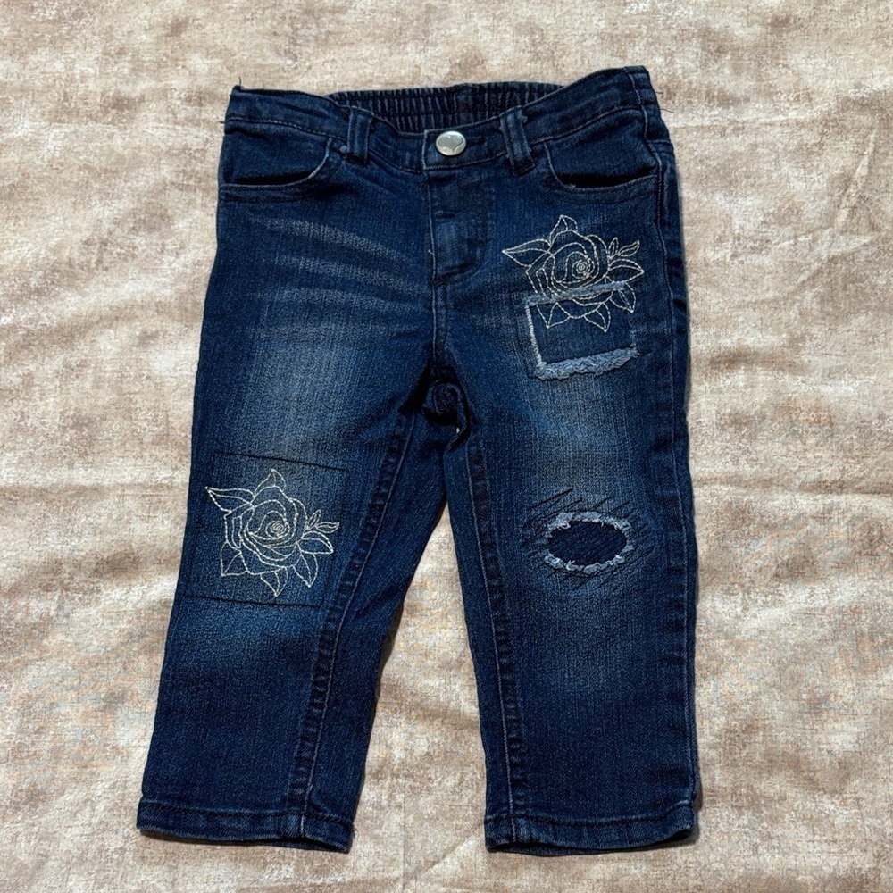 Koala Kids Navy Jeans with Embroidered Floral Accents